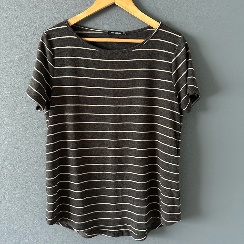 Dark Gray and Beige Striped Top
